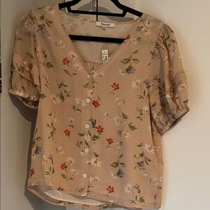 Madewell Floral Beige Button-Up Blouse